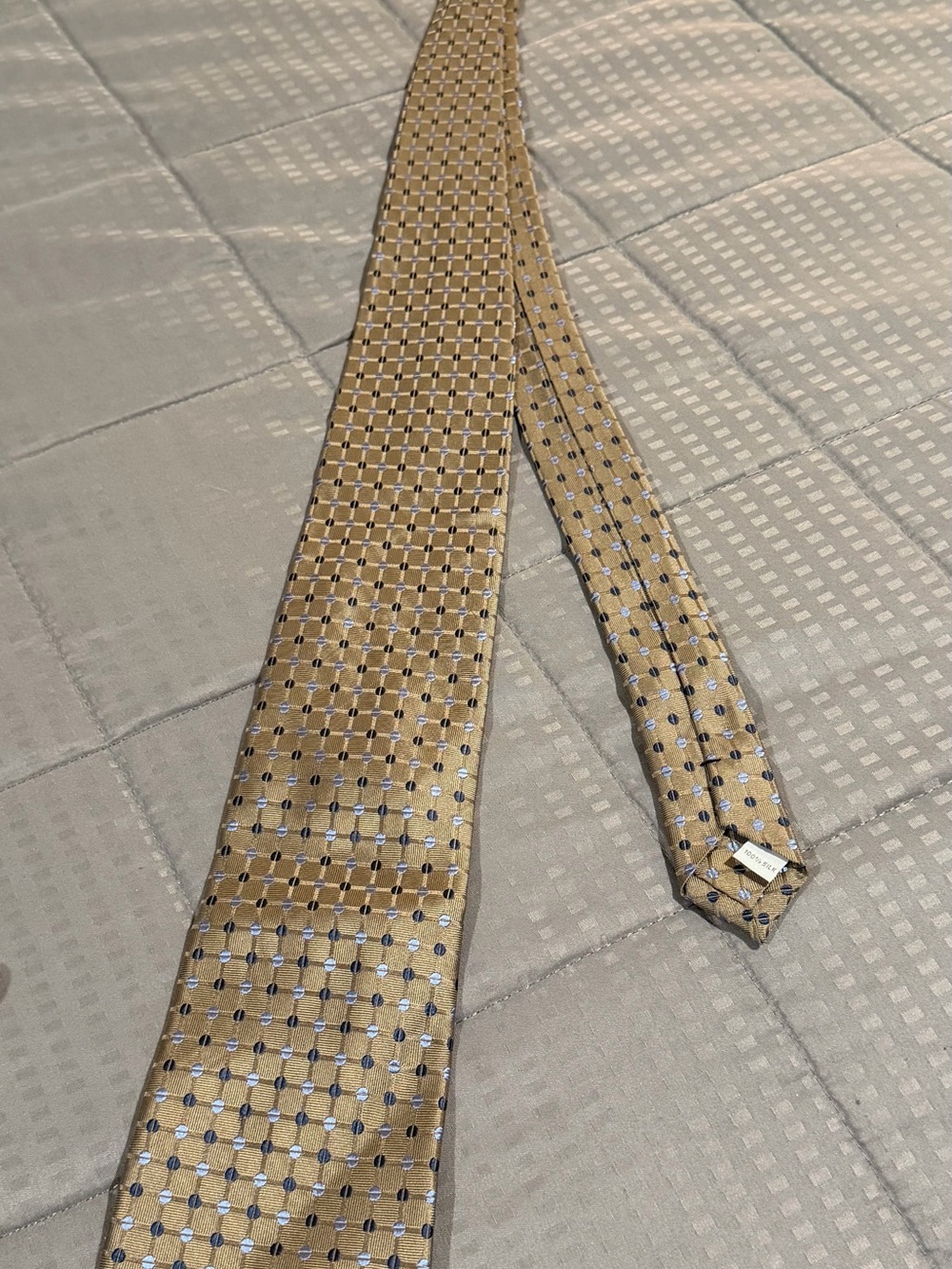 Classic Men's Tan Gold Grid Tie with Blue Accents